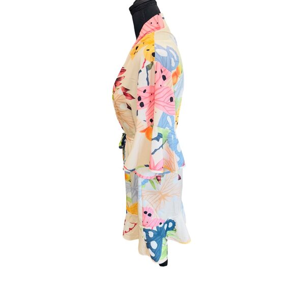 Floral Kimono Robe S/M Lightweight Polyester Multicolor Relaxed Coquette Sexy - Picture 3 of 8